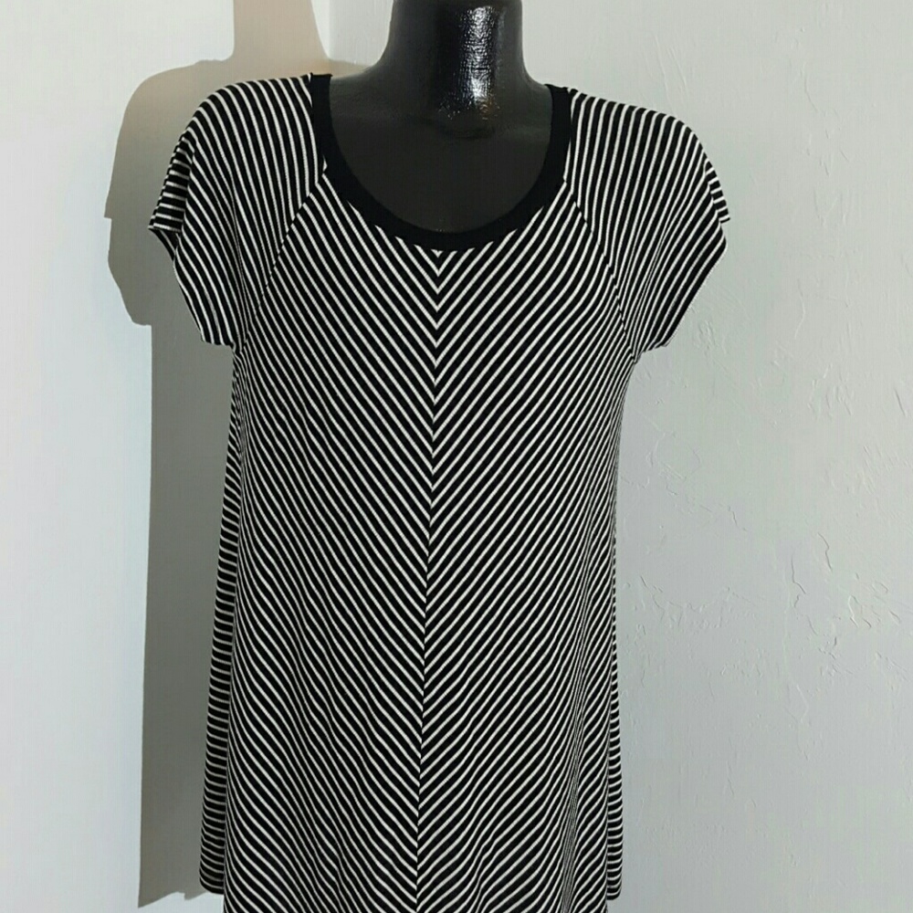 Cable & Gauge top tunic short sleeve t-shirt striped women size L